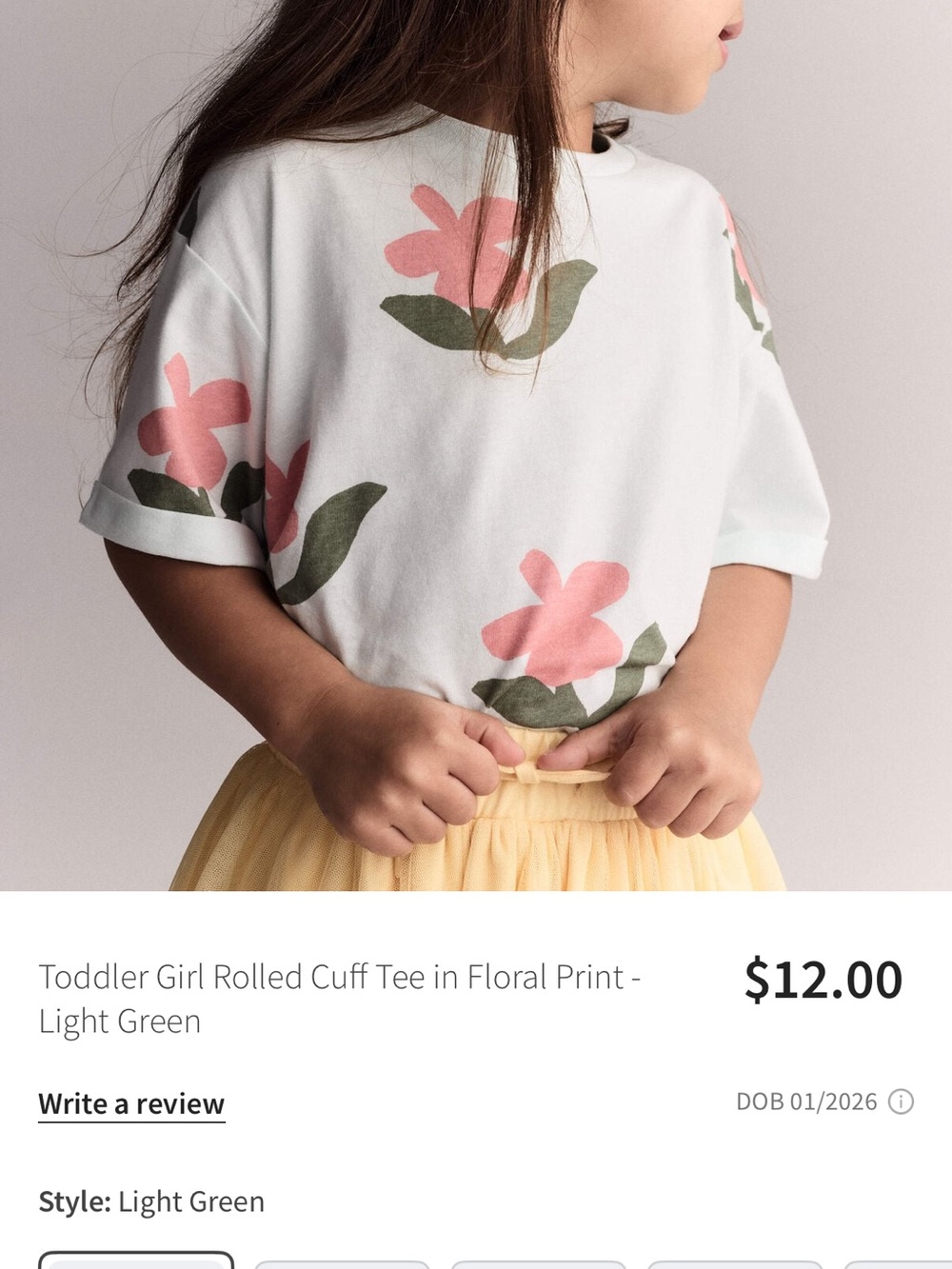 Otter Avenue Mint Color Tee with Pink Floral and Green Leaf Print